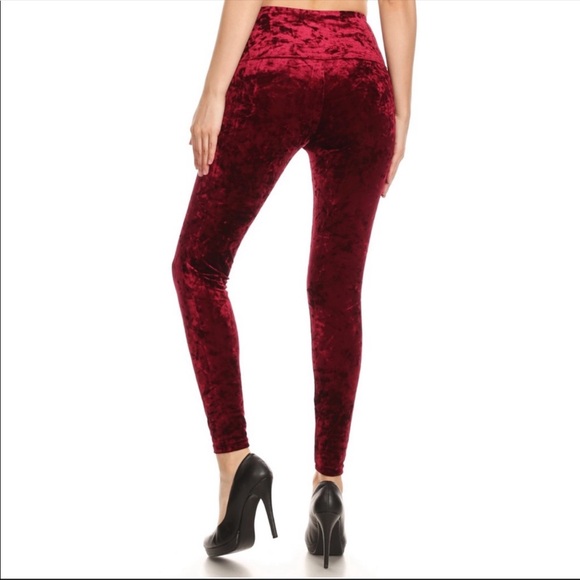 Crushed Red Velvet High-Waisted Leggings - Picture 2 of 6